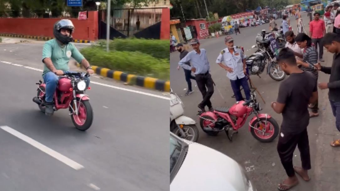 Man rides mini pink Bullet on Delhi street, viral video shows people's  reaction