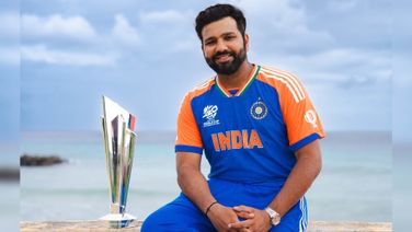 Team India Skipper Rohit Sharma Poses With T20 WC Trophy