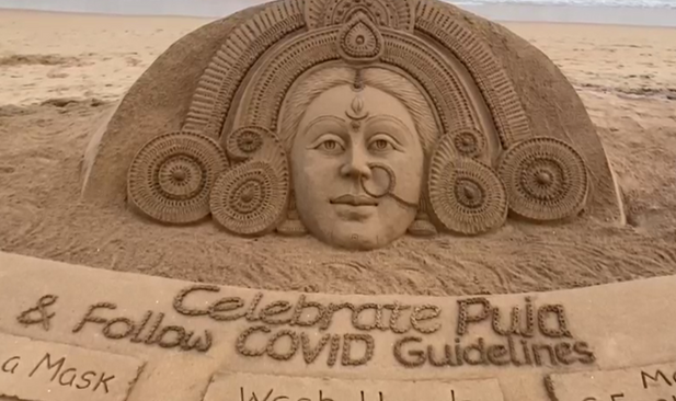 Sudarsan Pattnaik creates stunning sand sculpture on Puri Beach for Durga Puja