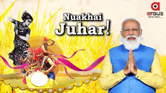 PM Narendra Modi greets people on Nuakhai
