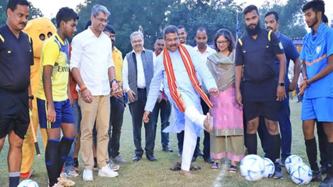 Union Minister Dharmendra Pradhan Kicks Off 'Football For Schools' Programme In Odisha's Cuttack