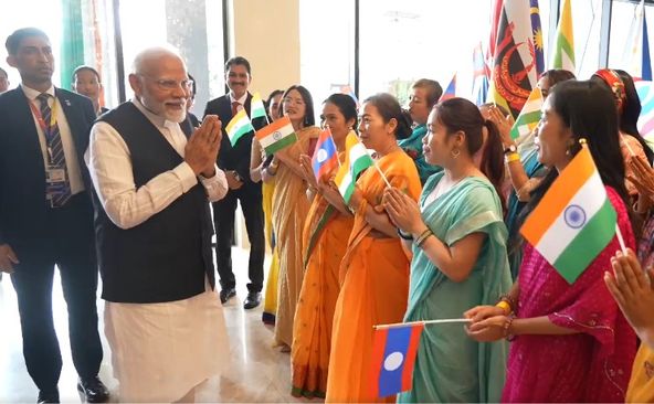 PM Modi Interacts With Indian Diaspora From Laos, Receives Blessings By Buddhist Monks