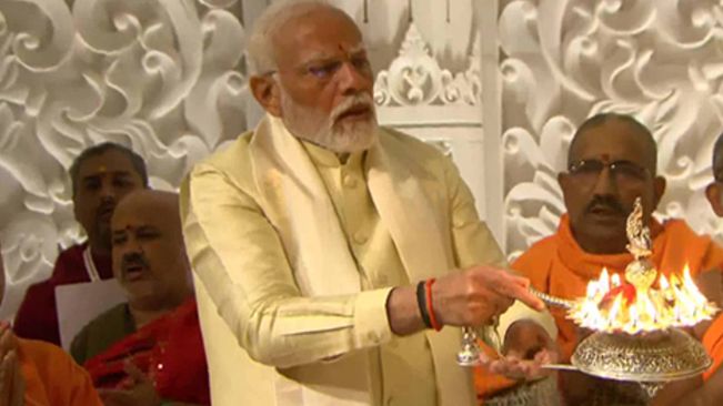 PM Modi performs 'aarti' of Ram Lalla idol in Ayodhya temple, does 'dandvat pranam'