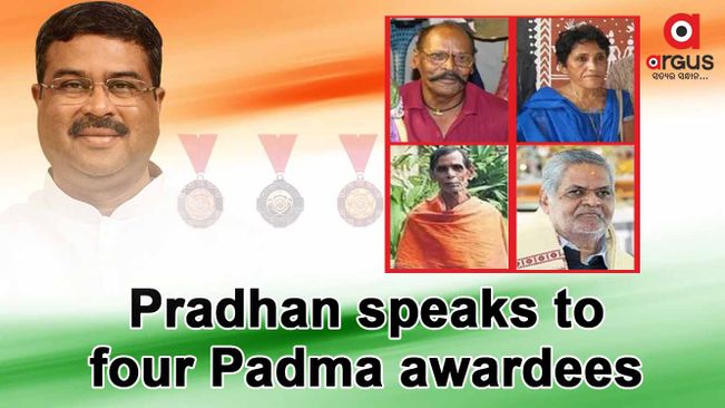 Union Minister Dharmendra Pradhan speaks to four Padma awardees from Odisha on telephone