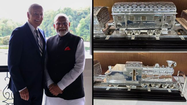 PM Modi Gifts Antique Silver Hand-Engraved Train Model To Biden