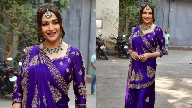 Madhuri Dixit Recreates Her Purple Saree Look From 'Hum Aapke Hain Koun'