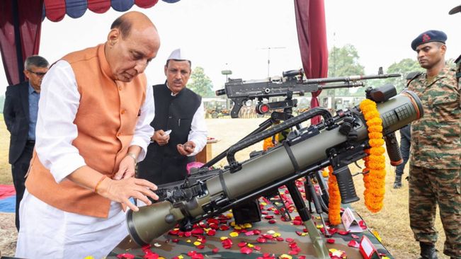 Rajnath Singh Performs Shashtra Puja At Sukhana Cantonment On Vijaya Dashmi