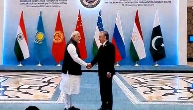 Uzbekistan President Mirziyoyev greets PM Modi as SCO summit commences in Samarkand