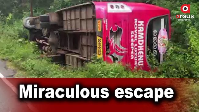 Close shave for passengers as bus overturns in Gajapati